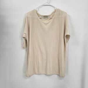 Garnet Hill XS Knit Top Women Cream Silk Cotton Blend Short Sleeve Relaxed